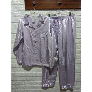 National Women's Cotton Lined Lavender Silky Polyester 2 Piece Pajamas Large